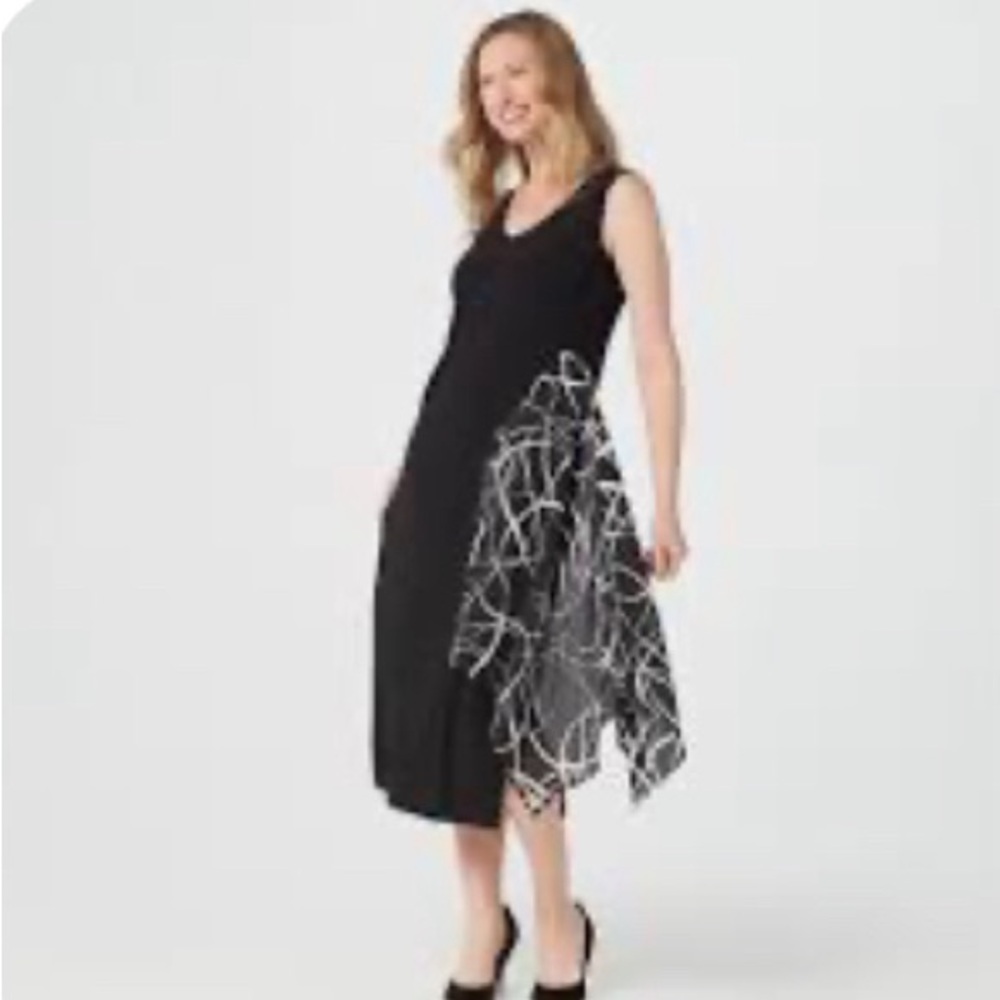 Dennis Basso crepe jersey knit sleeveless midi dress black size M Fairycore